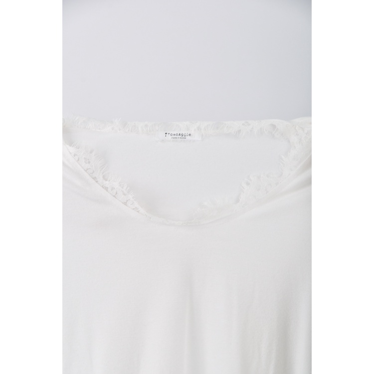 (L) tomoaggiel韓牌蕾絲邊白色短袖上衣二手衣, , large