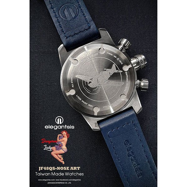 elegantsis JF48QS機頭藝術-女郎計時手錶-藍/48mm ELJF48QS-OU02LC, , large