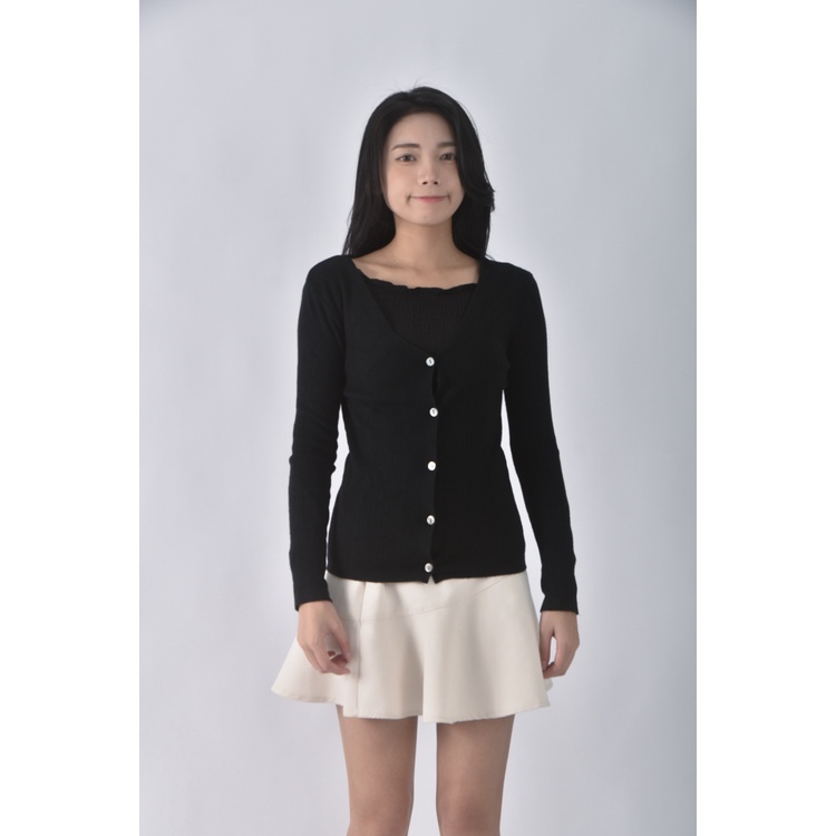 (XS(含)以下) 質感針織貼身黑色長袖上衣二手衣