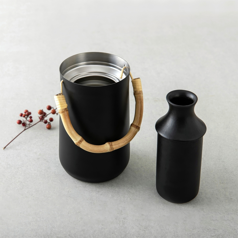 【日本孔雀Peacock】不鏽鋼真空斷熱 酒燗器+德利陶瓷 清酒壺 溫酒器 溫酒壺 居酒屋 兩件套-(330ML), , large