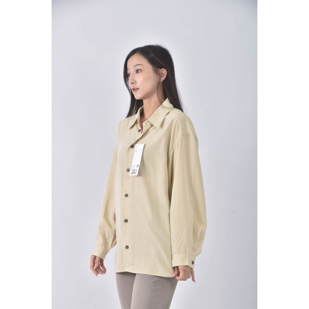 (S) uniqlo棉質素面綠色襯衫上衣二手衣, , large
