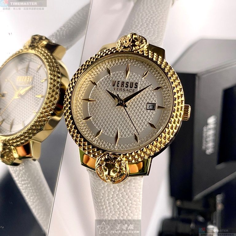 [星晴錶業]VERSUS VERSACE手錶,38mm,VV00117白色錶面金色錶殼白真皮皮革錶帶款, , large