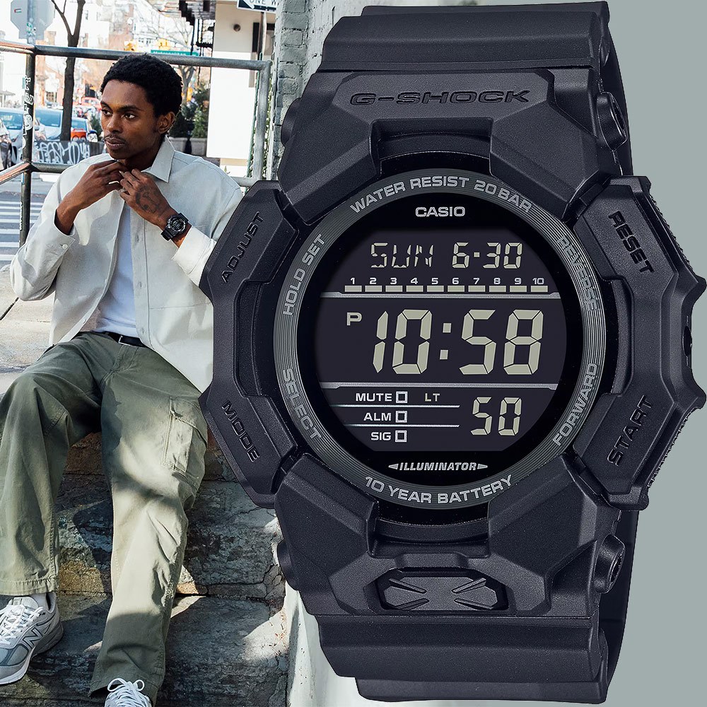 CASIO 卡西歐 G-SHOCK 10年電力 大螢幕電子錶 學生錶 GD-010-1A1, , large