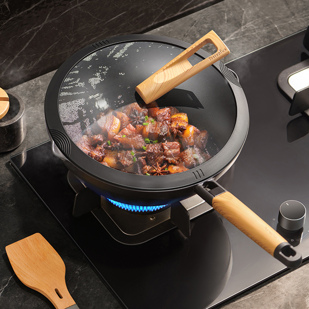 【Taste Plus】悅味元木 鑽石級內外不沾鍋 平底炒鍋 30cm IH全對應(贈原廠鍋蓋+木鏟), , large