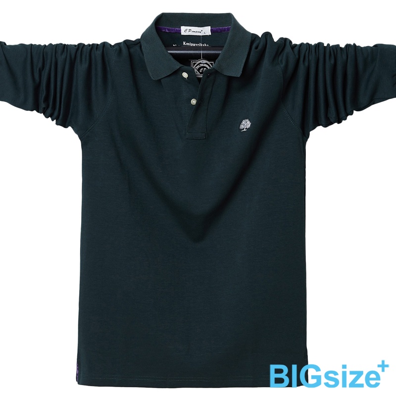 大尺碼-彈力-素面-長袖POLO衫-黑/灰/墨綠/藍-0201207, 01黑, large