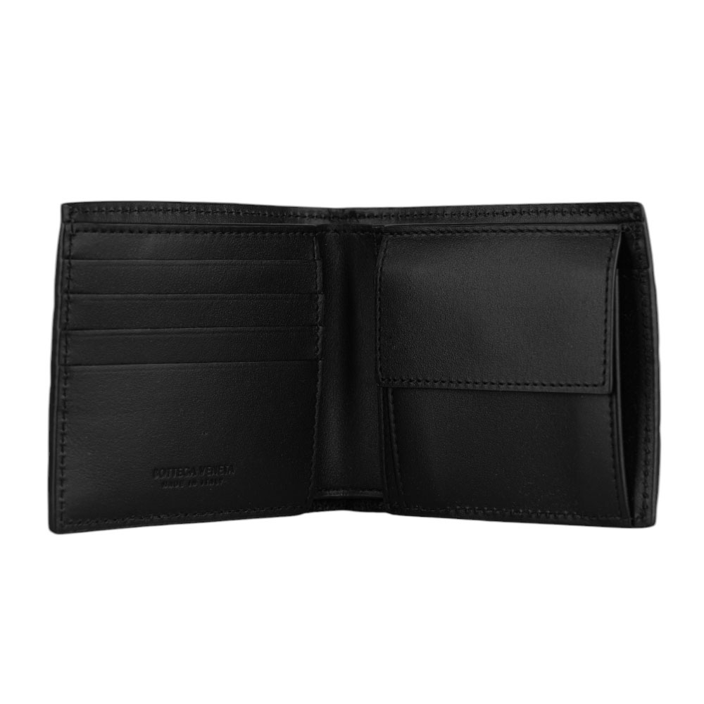 BOTTEGA VENETA 小牛皮編織對開零錢袋短夾/黑色, , large