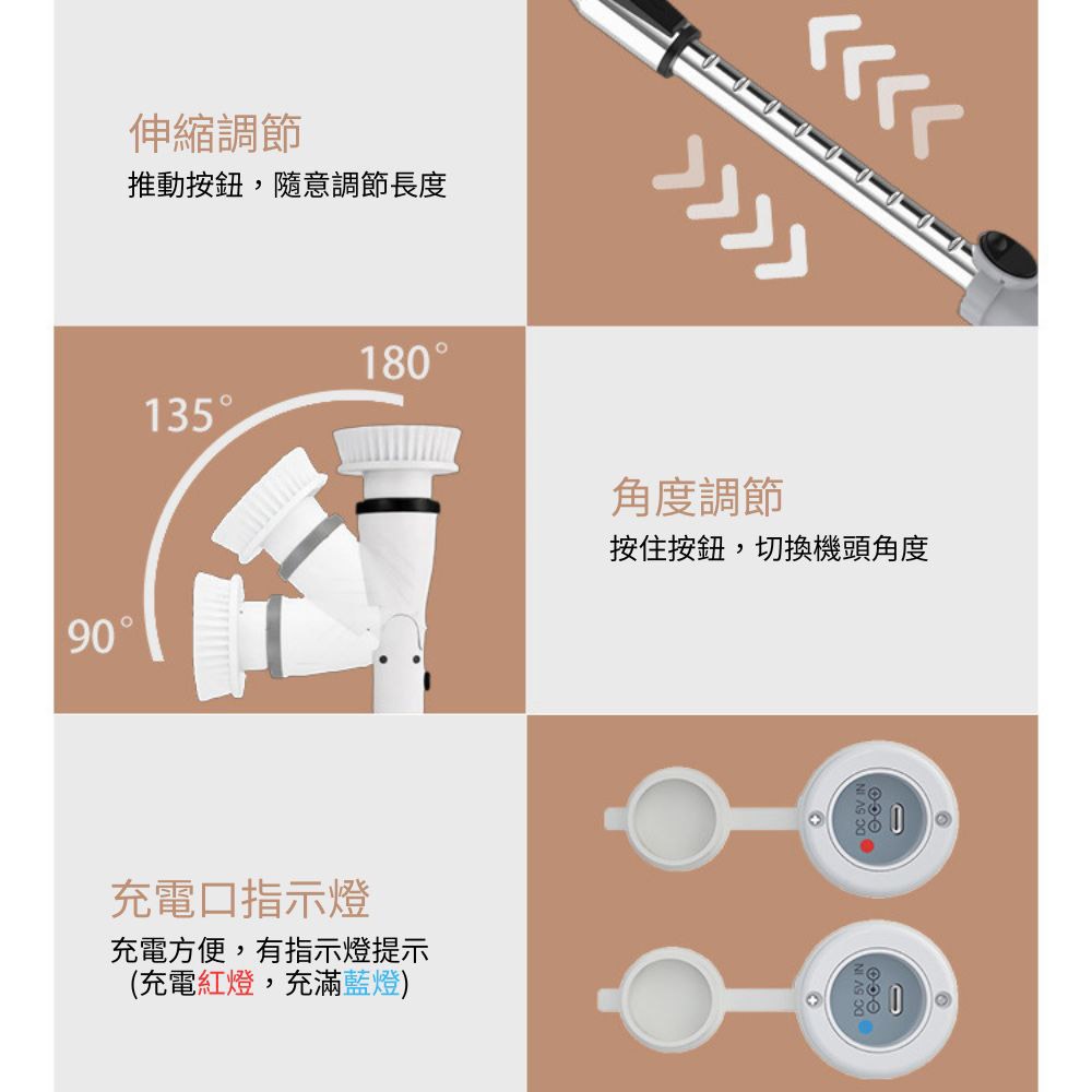 USB充電款多功能電動清潔刷(長短可調), , large