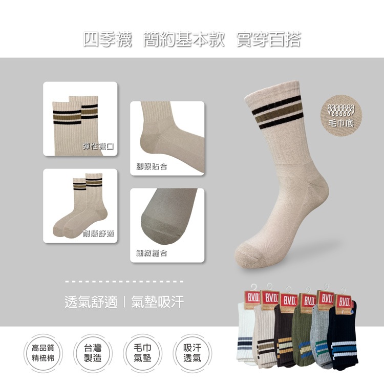 【BVD】配條氣墊男長襪<軍綠>B660 毛巾底 運動襪 機能襪, , large