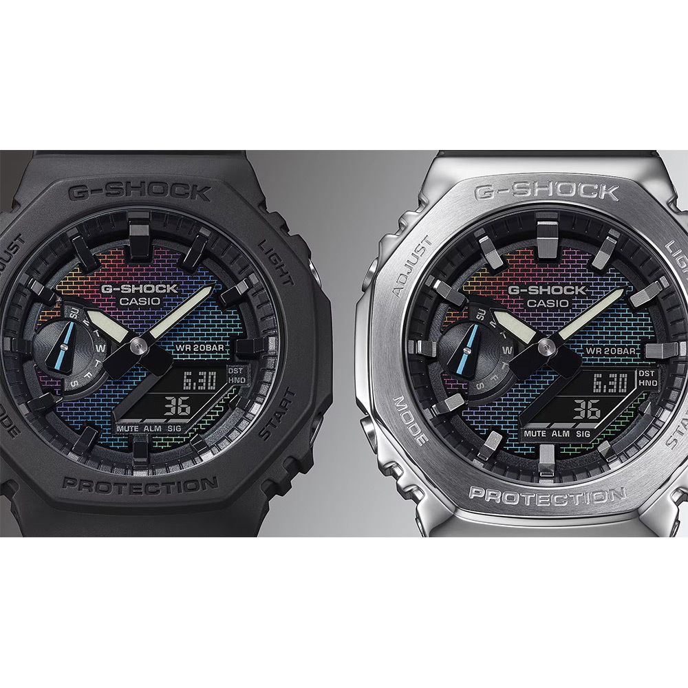 CASIO 卡西歐 G-SHOCK 彩色磚牆系列 八角雙顯手錶 學生錶 GM-2100RW-1A, , large