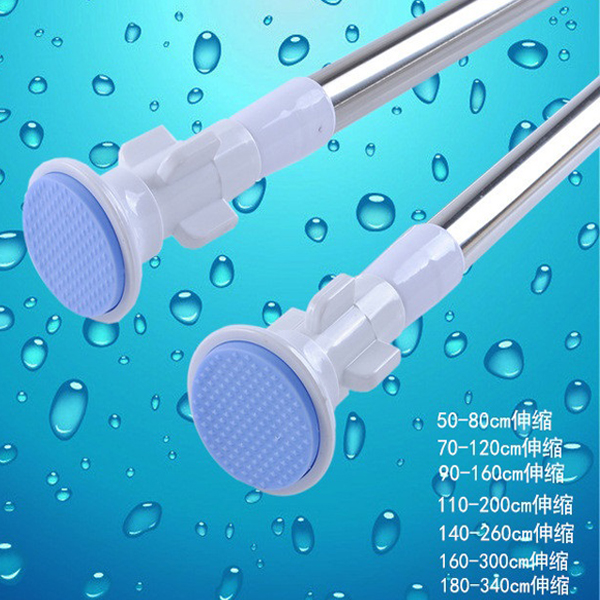 50-80cm blue-headed thickened 0.5mm stainless steel telescopic rod for shower curtains, curtains, and door curtains. No drilling required for installation. 10KG weight capacity., , large