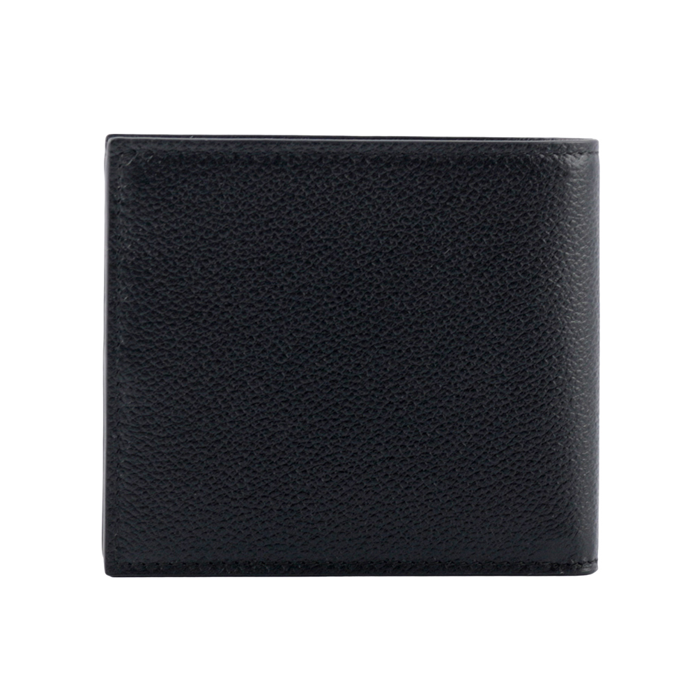 PRADA 銀字Logo 粒紋牛皮內拼色對開8卡短夾/黑色/深藍色, , large