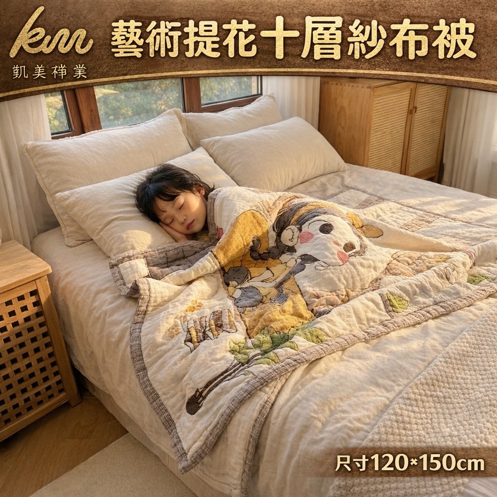 Kai Mei Cotton: Artistic Jacquard 10-Layer Gauze Blanket &ndash; Breathable, Skin-Friendly, and Machine Washable (120 x 150 cm), , large