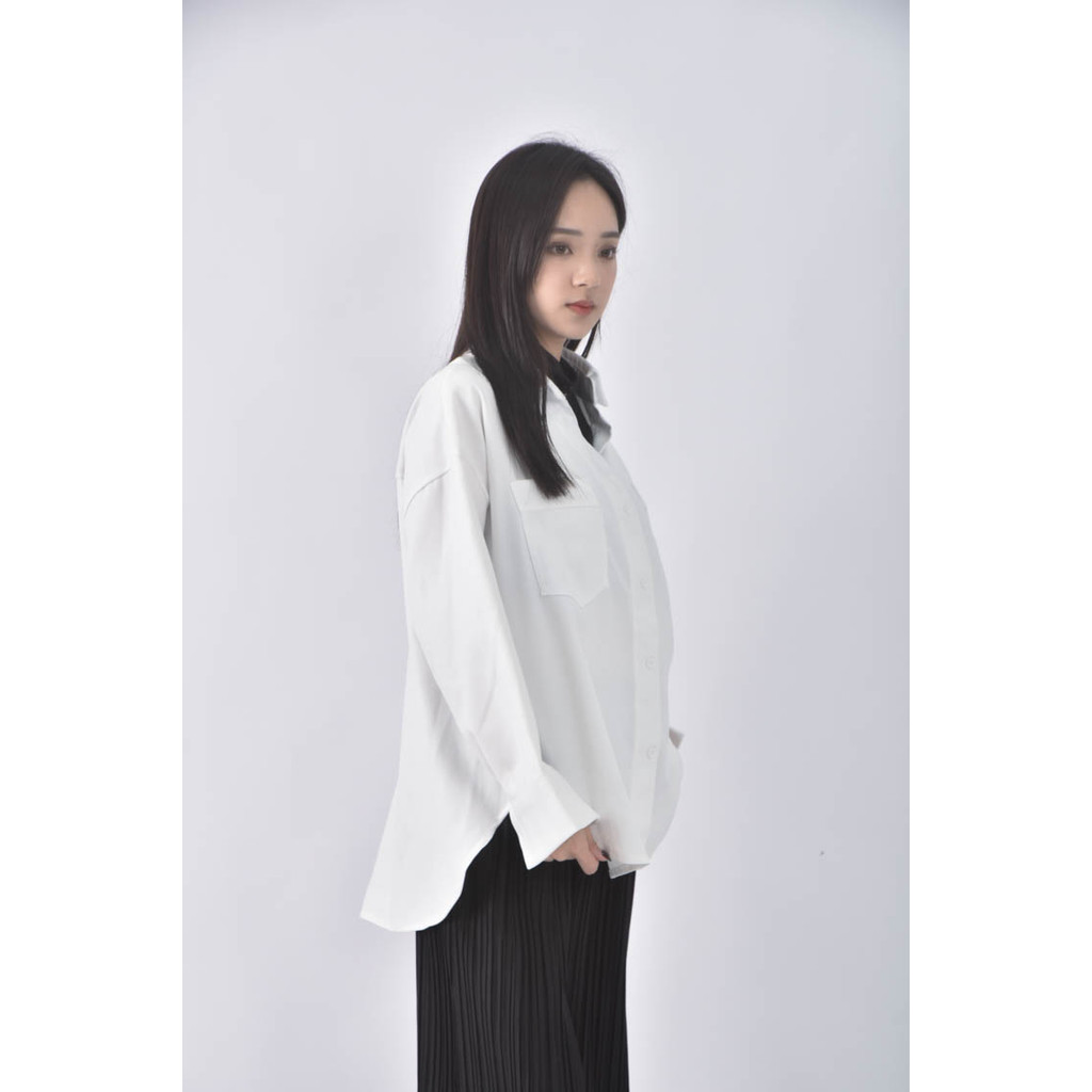 (XL) 排扣白色襯衫上衣二手衣, , large