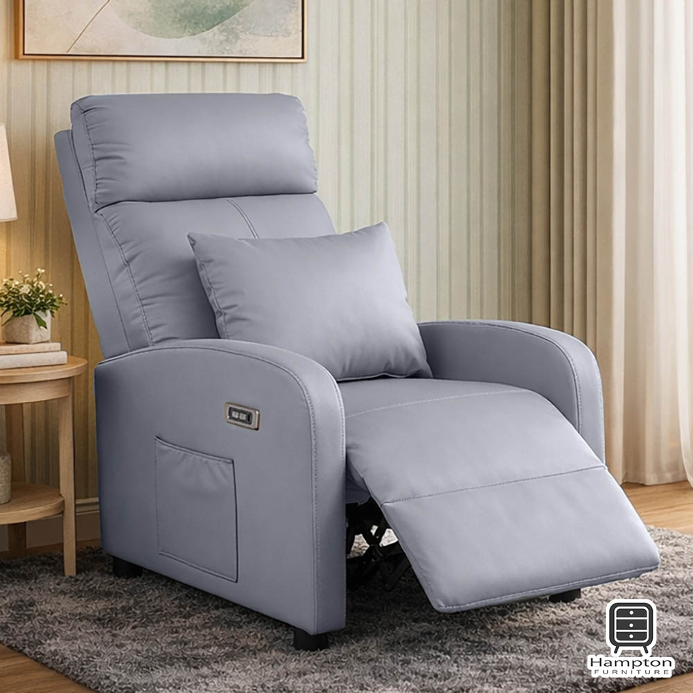 【Hampton 漢汀堡】丹尼爾電動躺椅-鐵灰色(含腰枕)