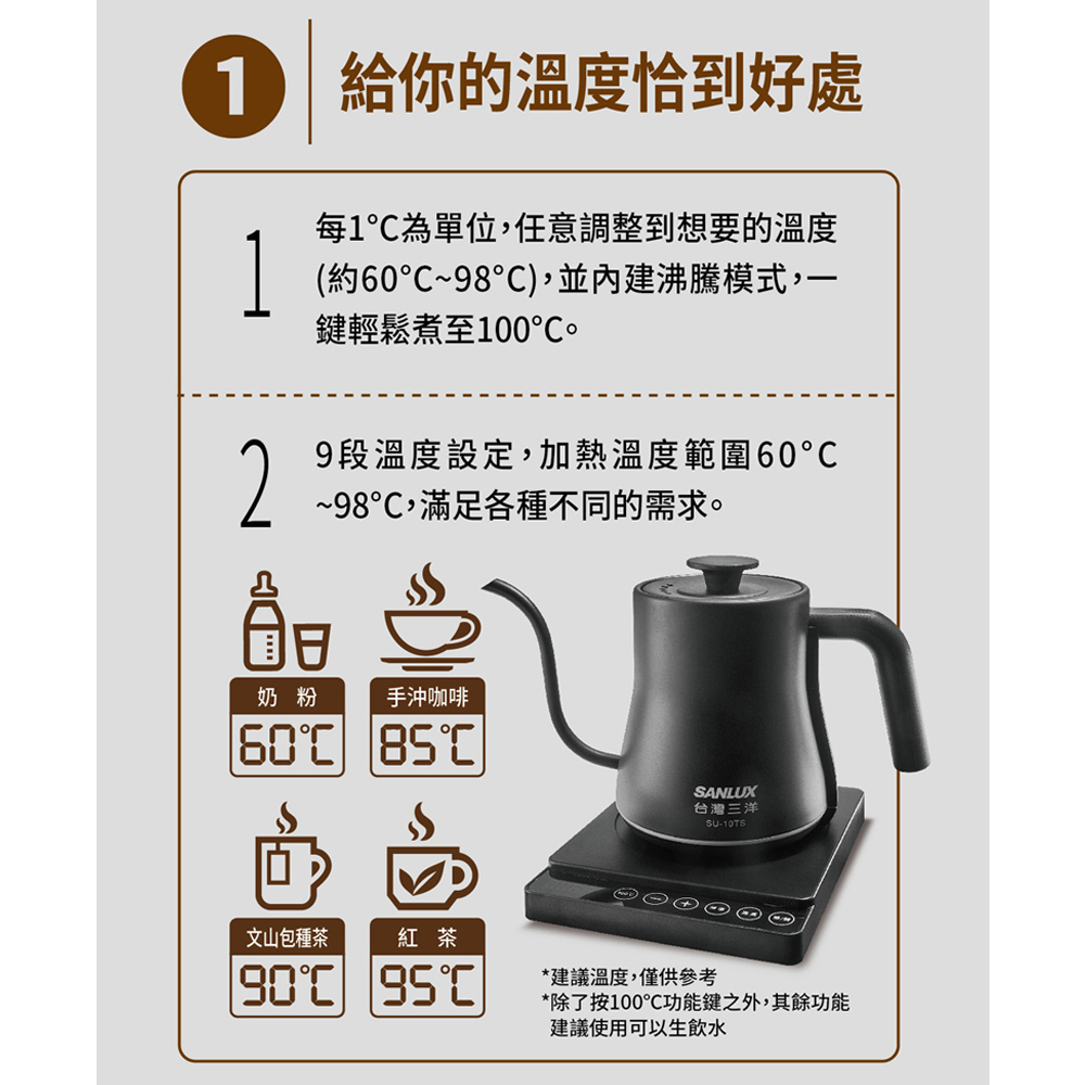 SANLUX 0.8L Stainless Steel Gooseneck Kettle SU-10TS, , large