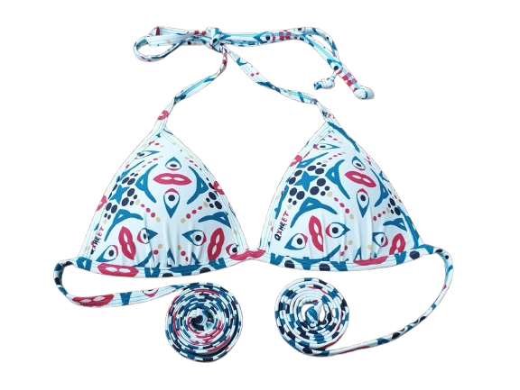 QXHEE.T. 台灣製 後頸綁帶遶胸立體罩杯比基尼(QX花型/條紋灰條/海洋藍)現貨, , large