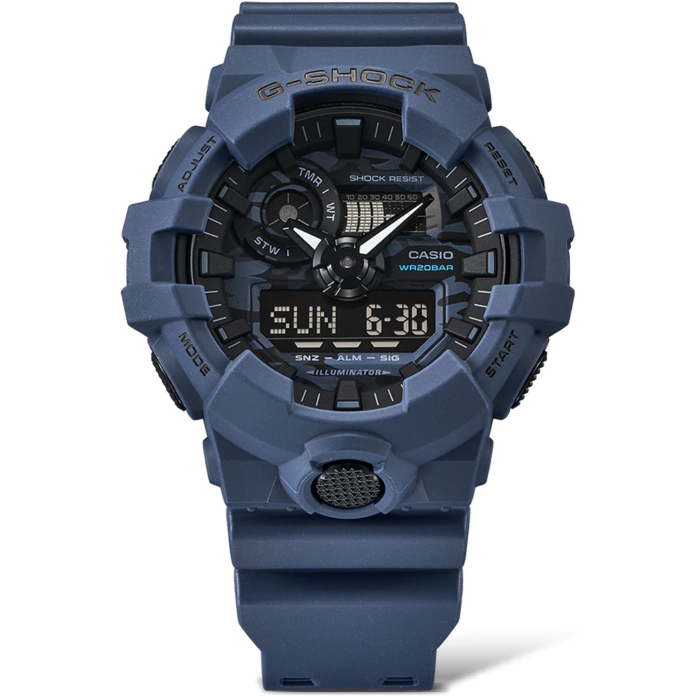 CASIO 卡西歐 G-SHOCK 城市迷彩 計時雙顯錶-藍 GA-700CA-2A, , large