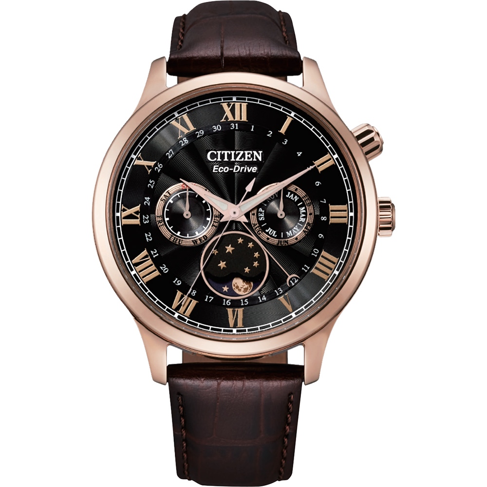 CITIZEN 星辰 光動能紳男月相手錶 AP1059-19E, , large