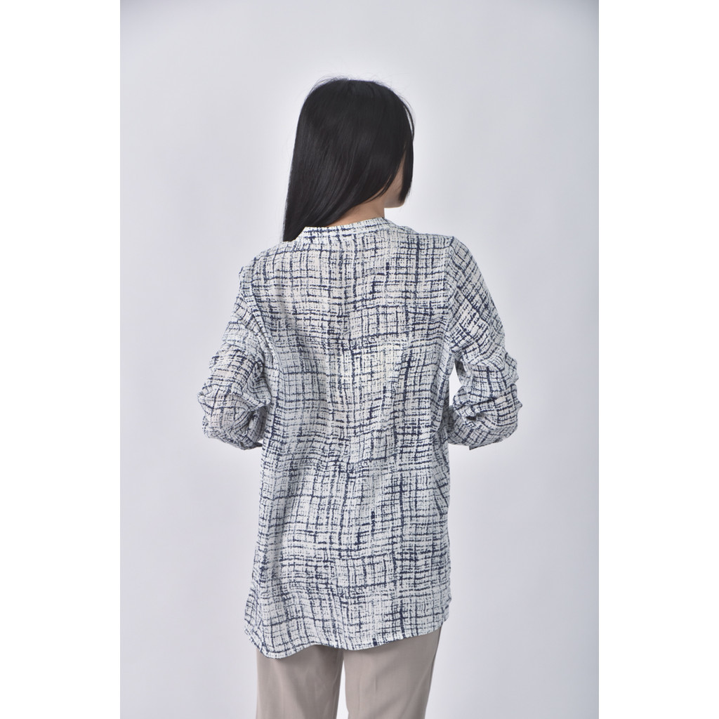 (L) 【作珩私服】lake質感格紋白色長袖上衣二手衣, , large