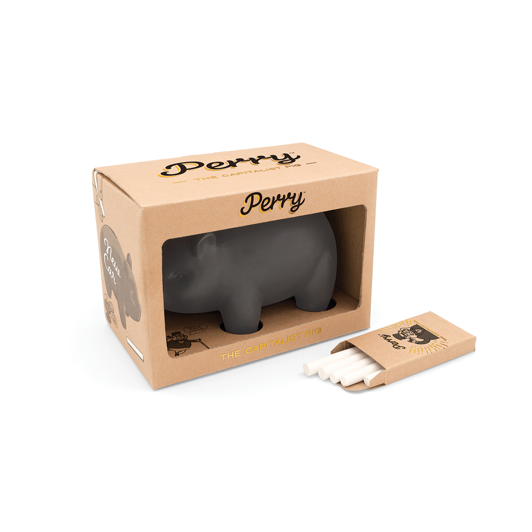 Perry the CapitaLIST Pig Chalkboard money box incl chalk, , large