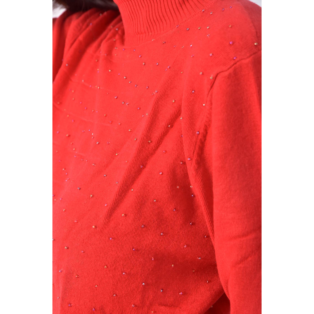 (S) 圓鑽紅色長袖上衣二手衣, , large