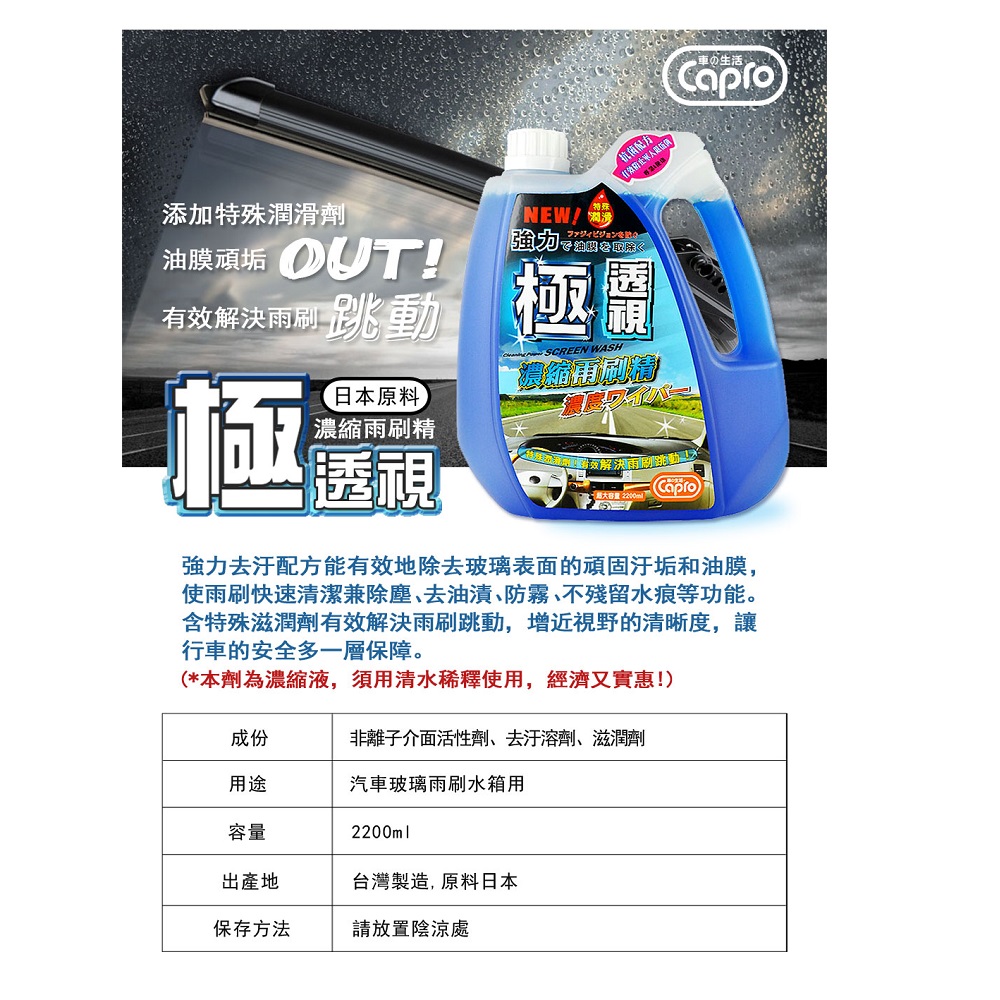 【車之生活】Capro車之生活 TS-20 極透視濃縮雨刷精-8入一箱組(雨刷精), , large