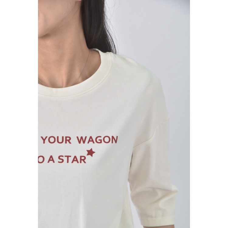 (M) kiki質感棉質圓領杏色短袖上衣二手衣, , large