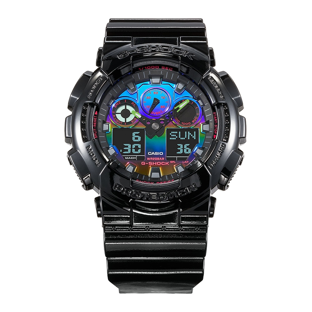 CASIO 卡西歐 G-SHOCK AI 探索虛擬彩虹系列雙顯手錶 GA-100RGB-1A, , large