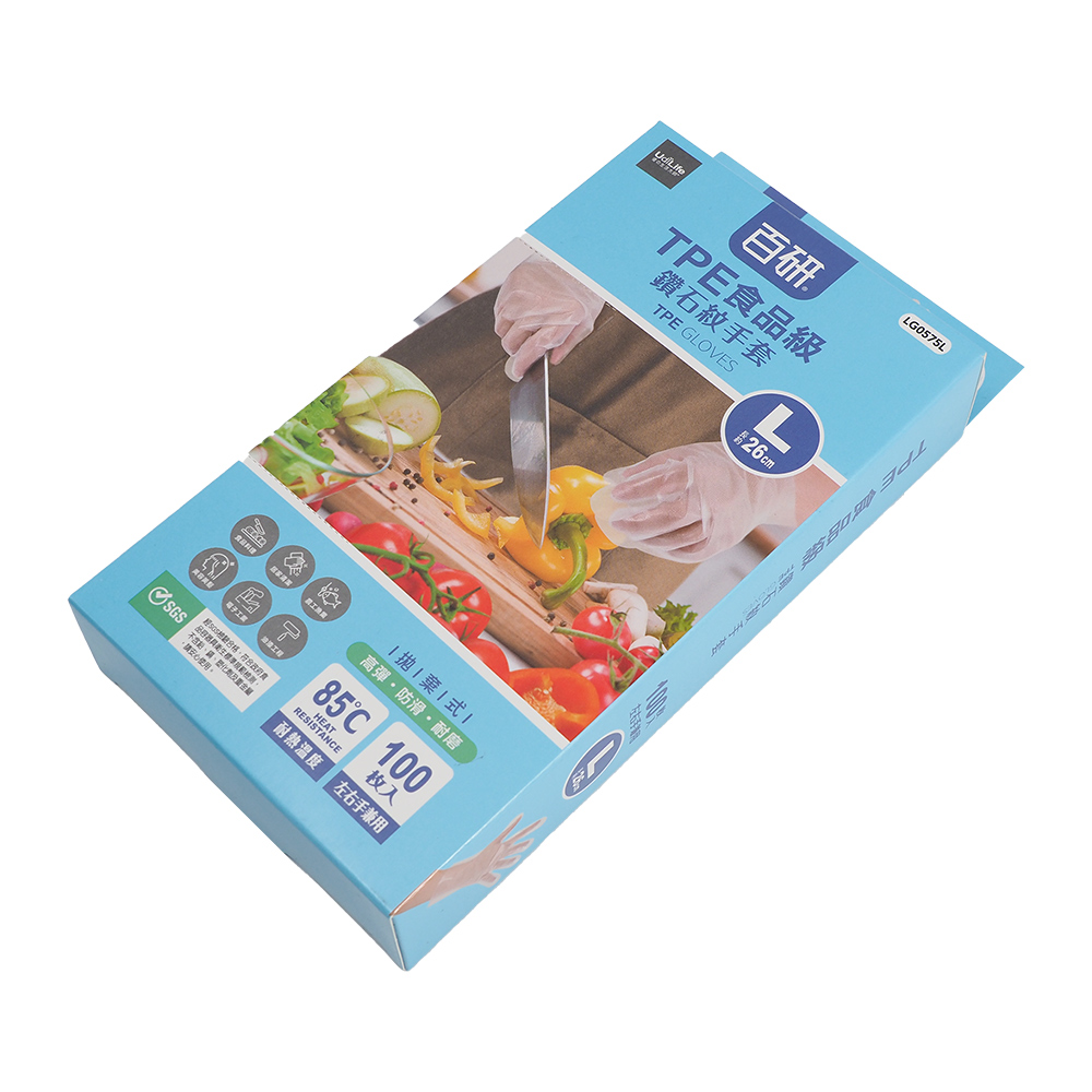 百研/TPE食品級鑽石紋手套-100入-L號X3盒, , large