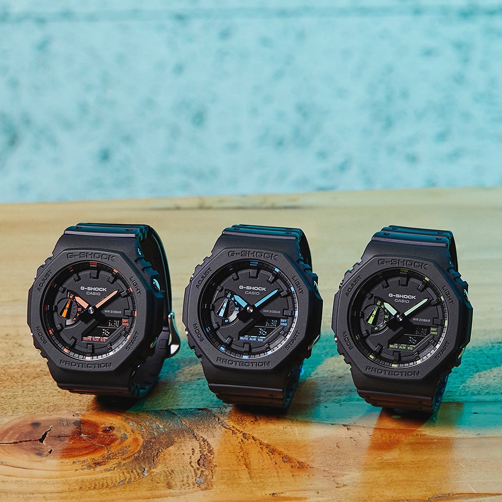 CASIO 卡西歐 G-SHOCK 霓虹藍 耐衝擊八角雙顯電子錶 GA-2100-1A2, , large