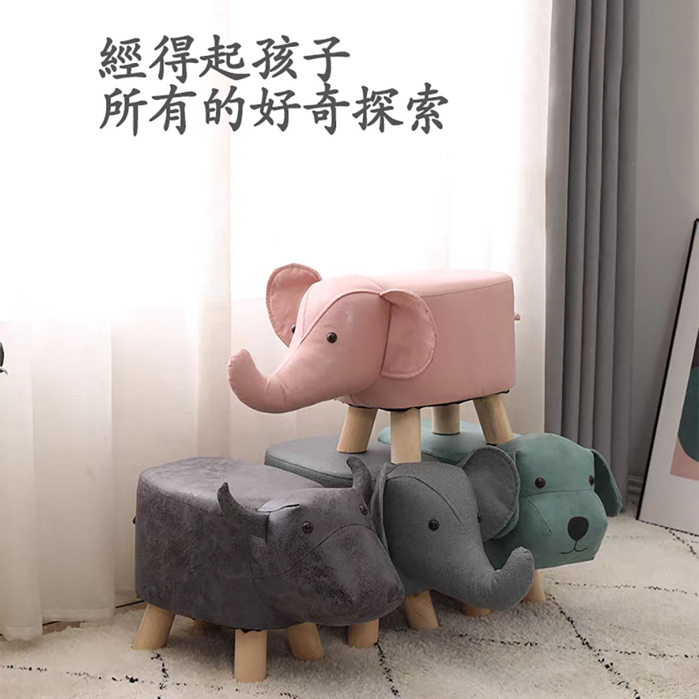 創意動物造型實木兒童小矮凳小牛綠色, , large