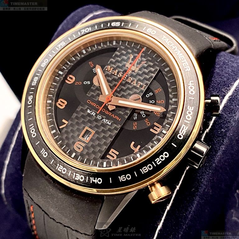 [星晴錶業]MASERATI手錶,46mm,R8873610003黑色錶面玫瑰金錶殼深黑色真皮皮革錶帶款, , large