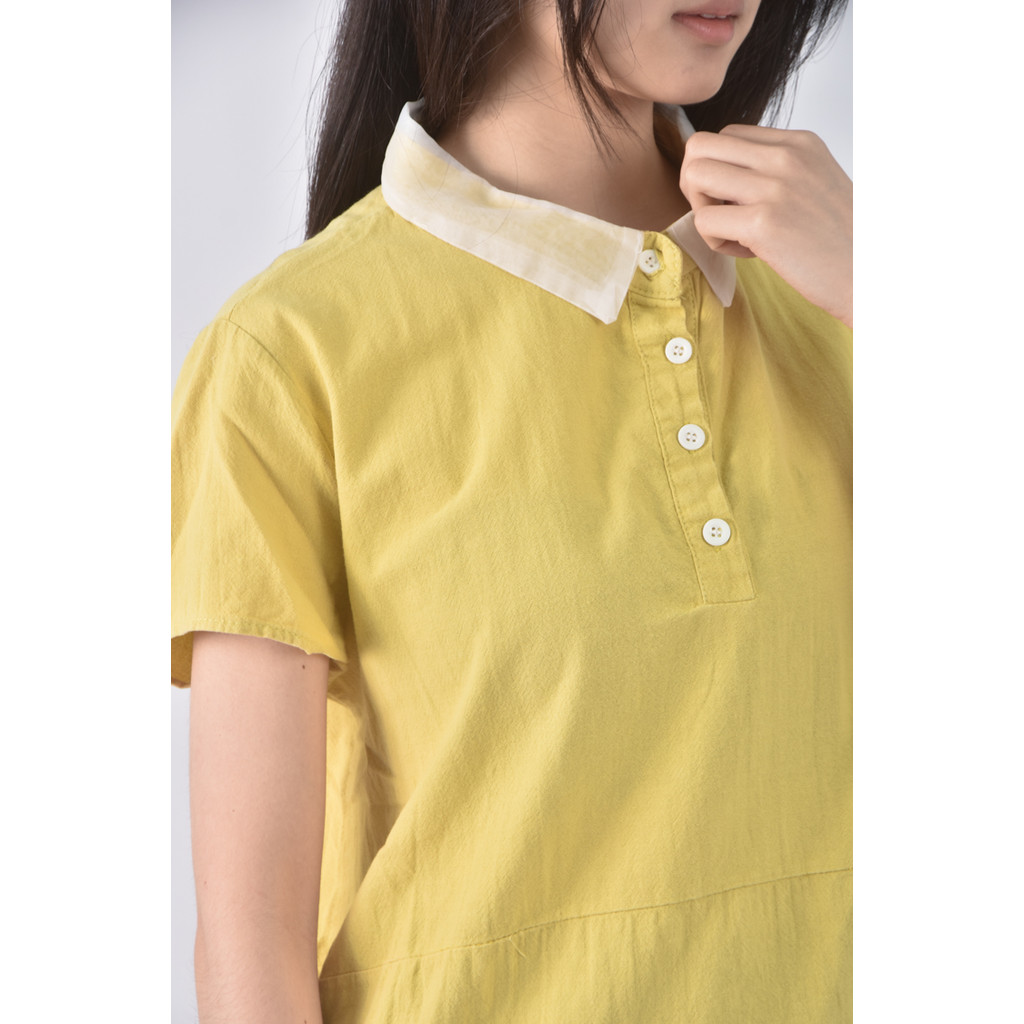 (XL) qys排扣黃色短袖上衣二手衣, , large