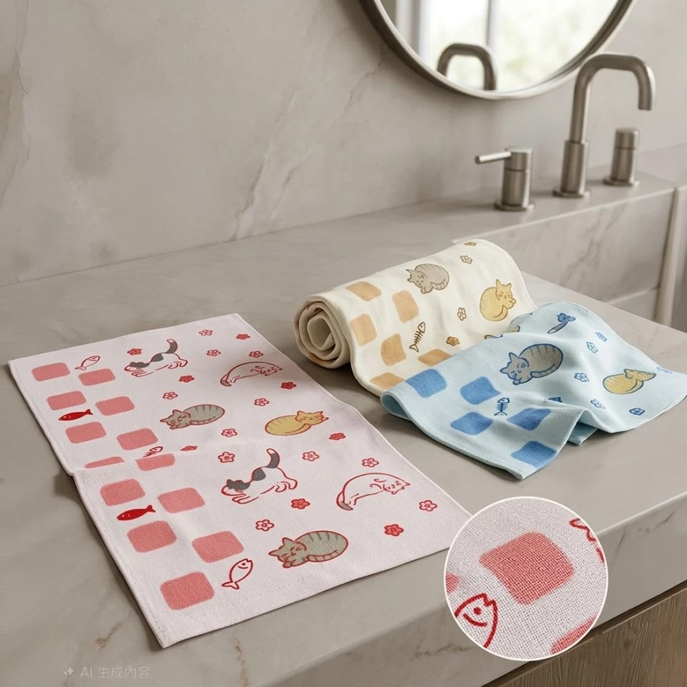 [Kaimei Cotton Industry] 12 in the group, random and excellent, MIT made in Taiwan, cute half-cotton, half-gauze children's towel, pure cotton, soft, comfortable and water-absorbent, , large