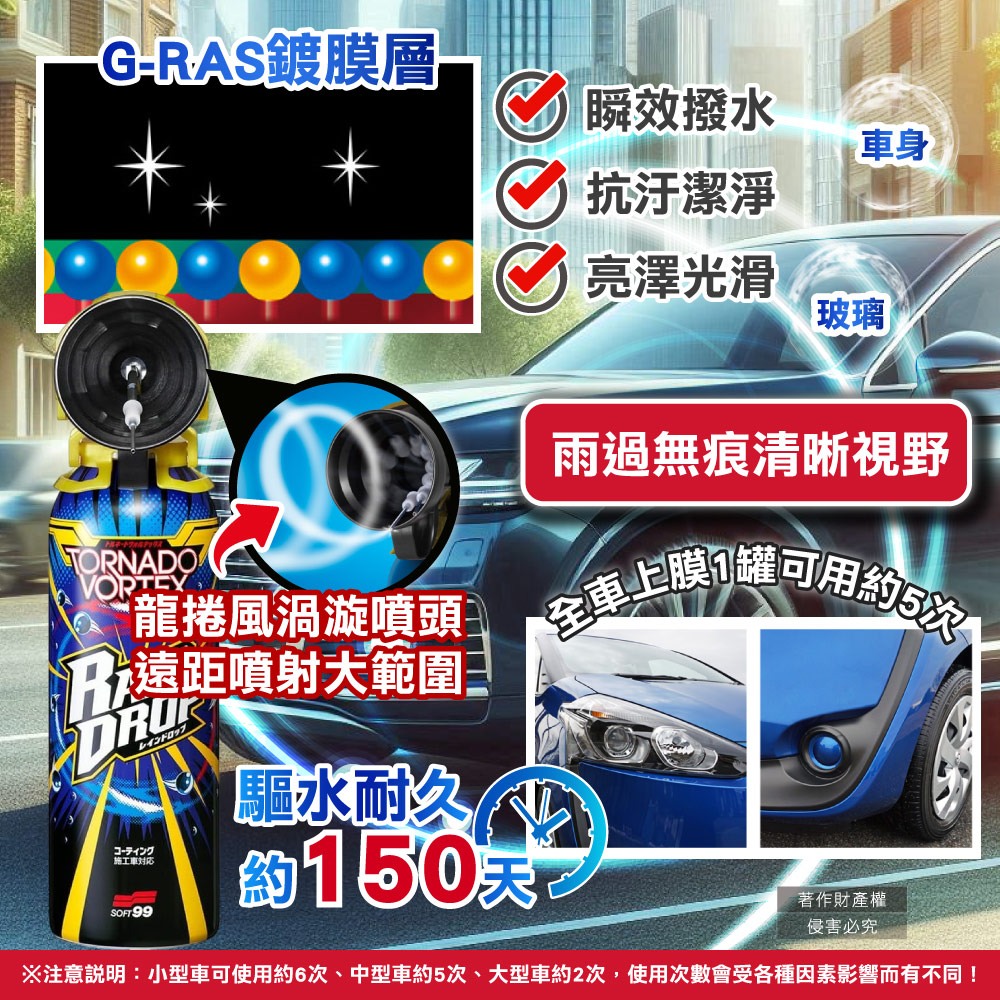 [日日好物]日本SOFT99-Rain Drop瞬撥深艷車用龍捲風撥水鍍膜劑300ml/罐-W536(耐久約150天,DIY汽車保養驅水噴霧,車漆增亮劑,後照鏡車窗抗汙防水痕), , large
