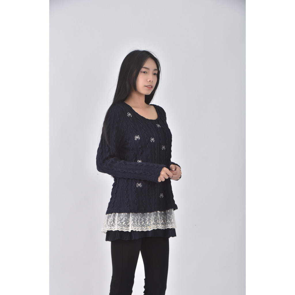 (M) b l u e棉質蝴蝶結藍色長袖上衣二手衣, , large