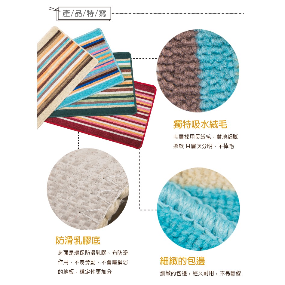 【格藍傢飾】色彩時尚吸水防滑地墊-45x72cm  止滑墊 腳踏墊 廁所浴室客廳地墊 防滑, , large
