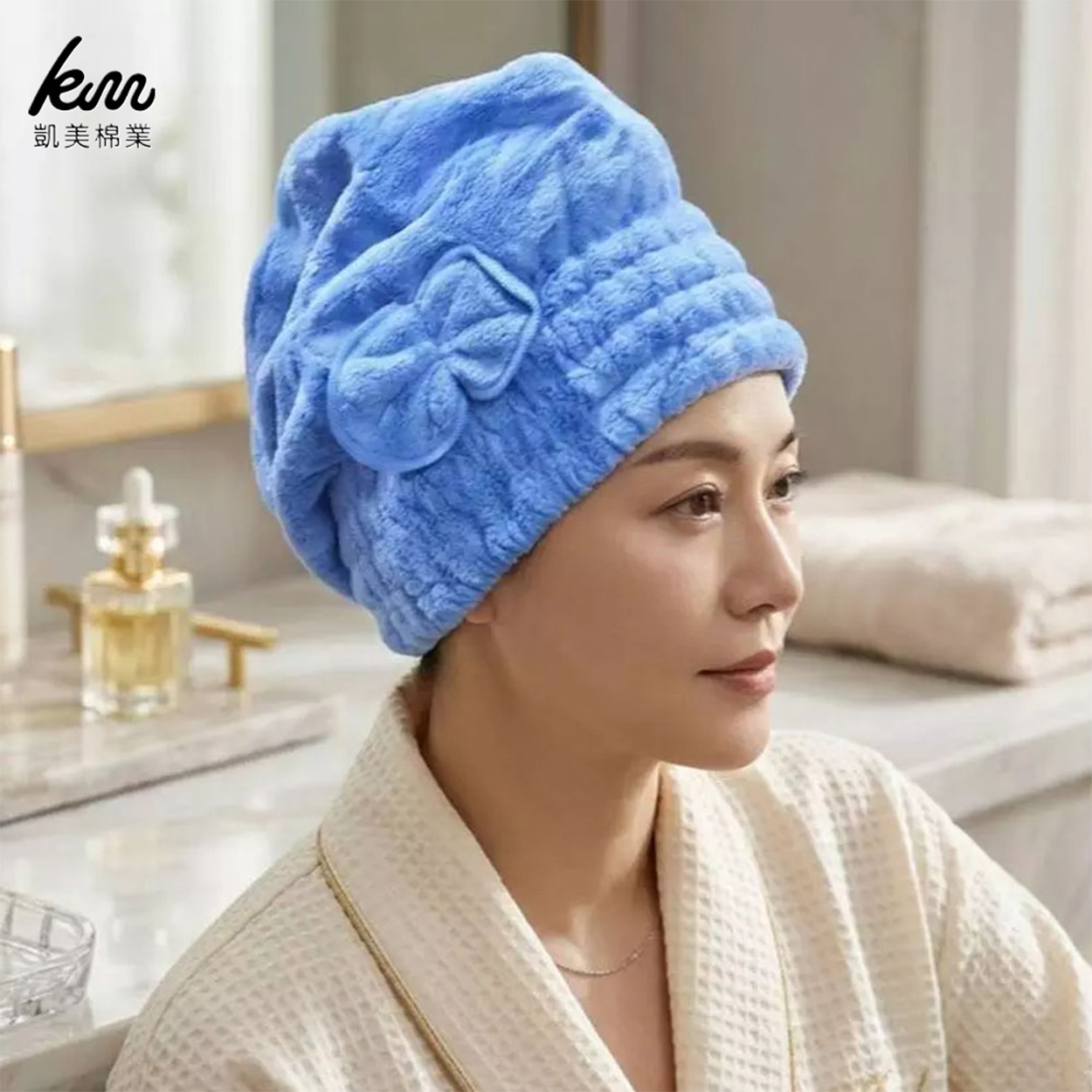 [Kaimei Cotton] Single entry, random excellent top-grade open fiber yarn, super absorbent princess shape shower cap, MIT Taiwan made, , large