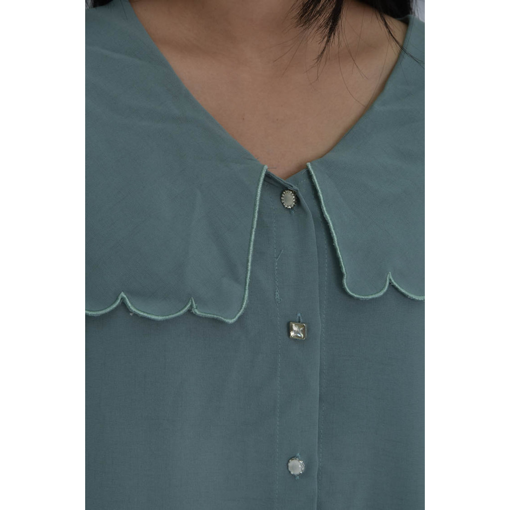 (XL) amber 3韓牌質感花邊綠色長袖上衣二手衣, , large