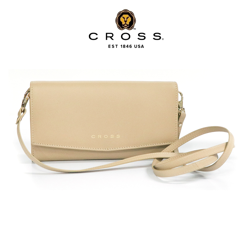 【CROSS】台灣總經銷 限量1折 頂級小牛皮肩背包WOC 碧雅系列 全新專櫃展示品(米色), , large