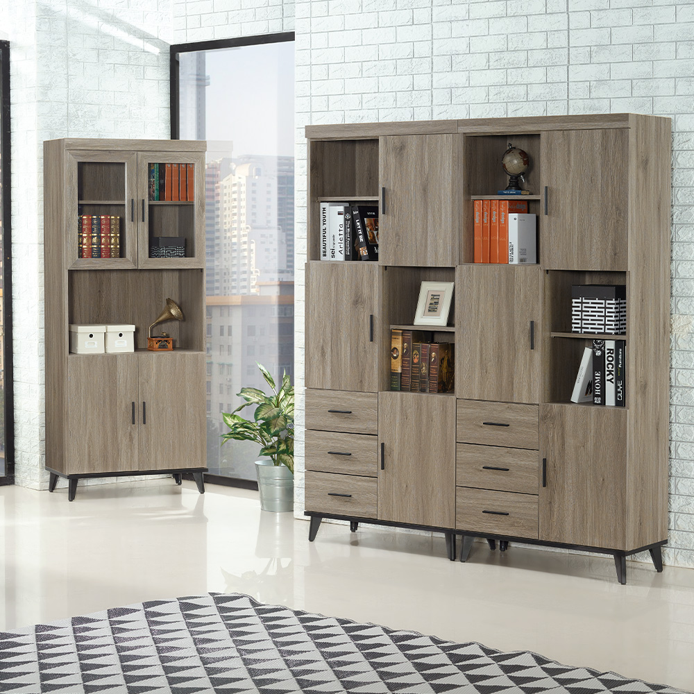 【唯熙傢俱】凱熙灰橡色2.7尺半開放式書櫃, , large