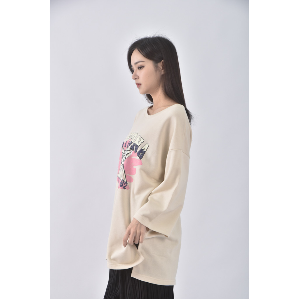 (F) jane morion韓牌棉質圖案杏色長袖上衣二手衣, , large