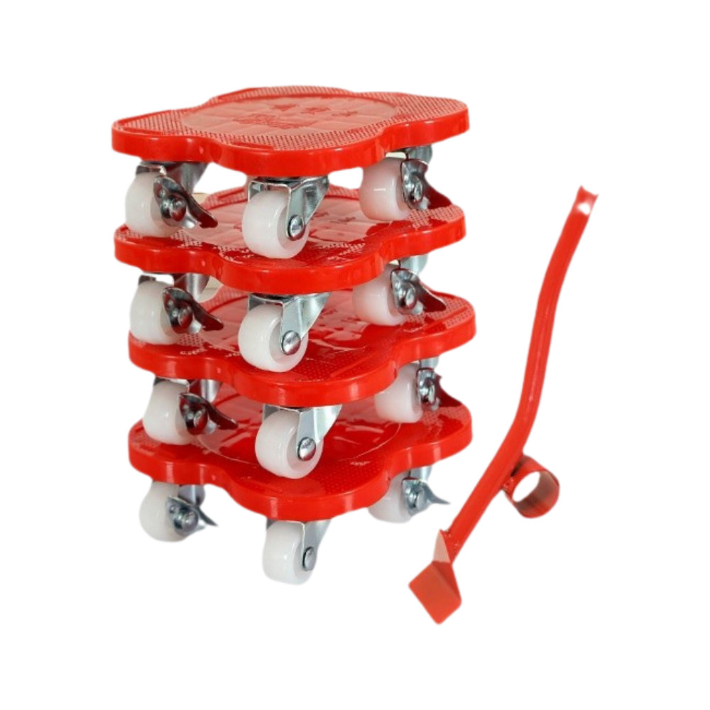Multi-function moving tool set - 5-piece set with brake (red plate, white wheels), , large