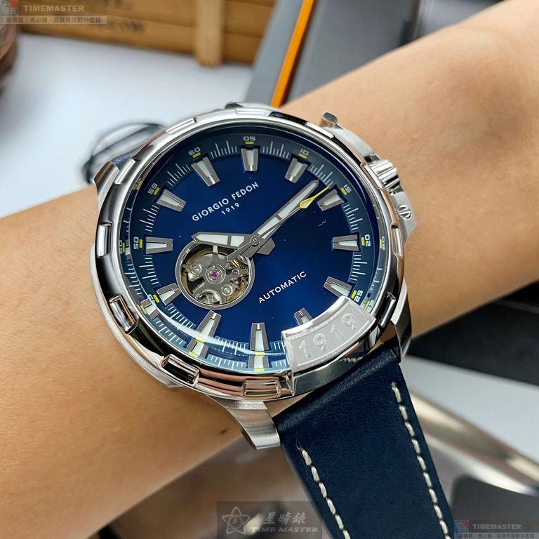 [星晴錶業]GiorgioFedon1919手錶,46mm,GF00049寶藍色錶面銀錶殼寶藍真皮皮革錶帶款, , large