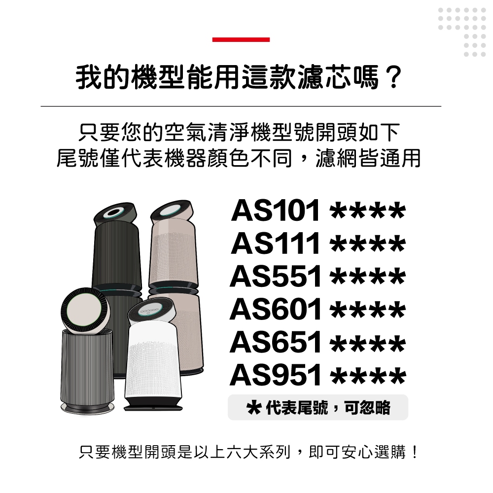 蟎著媽 適用 LG 樂金 超級大白AS551 AS101 AS601 AS651 AS951 AAFTDT101 空氣清淨機 濾網, , large
