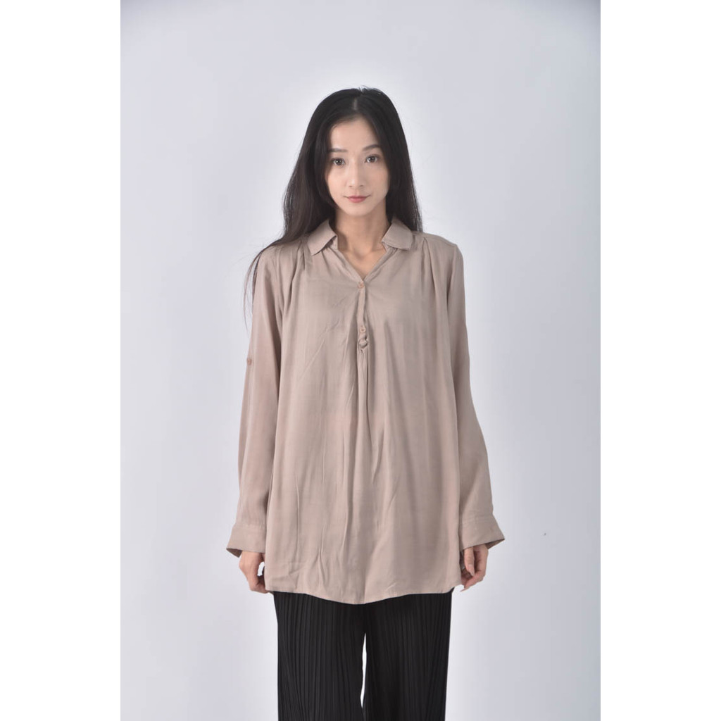 (XL) natural beauty basic質感素面杏色長袖上衣二手衣, , large