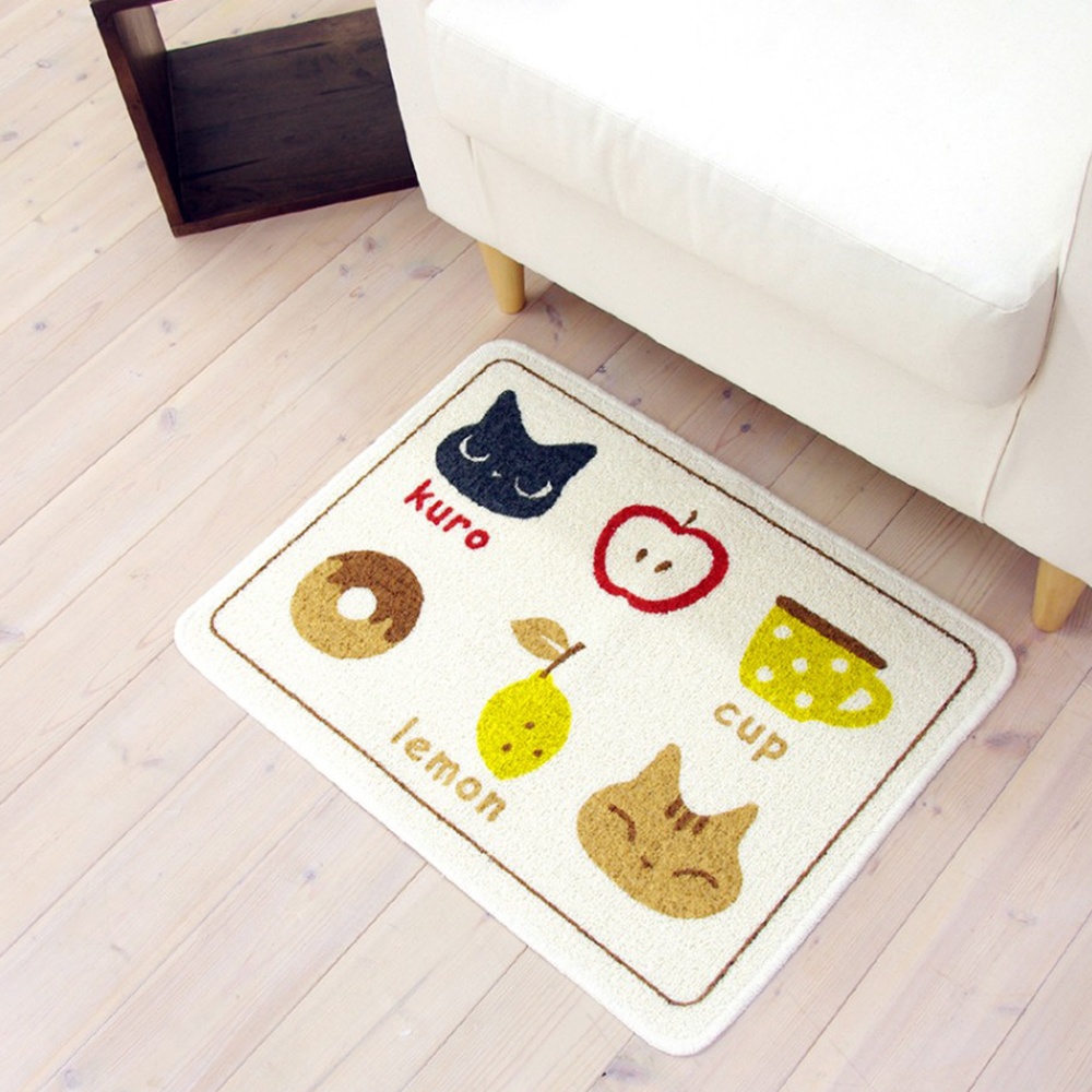 【日本Oka】日本製再生印花廚房地墊45×60cm(貓咪手札款/可機洗/厚4mm), , large