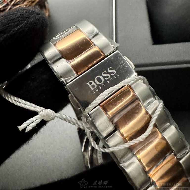[星晴錶業]BOSS手錶,46mm,HB1513705黑色錶面黑錶殼金銀相間精鋼錶帶款, , large