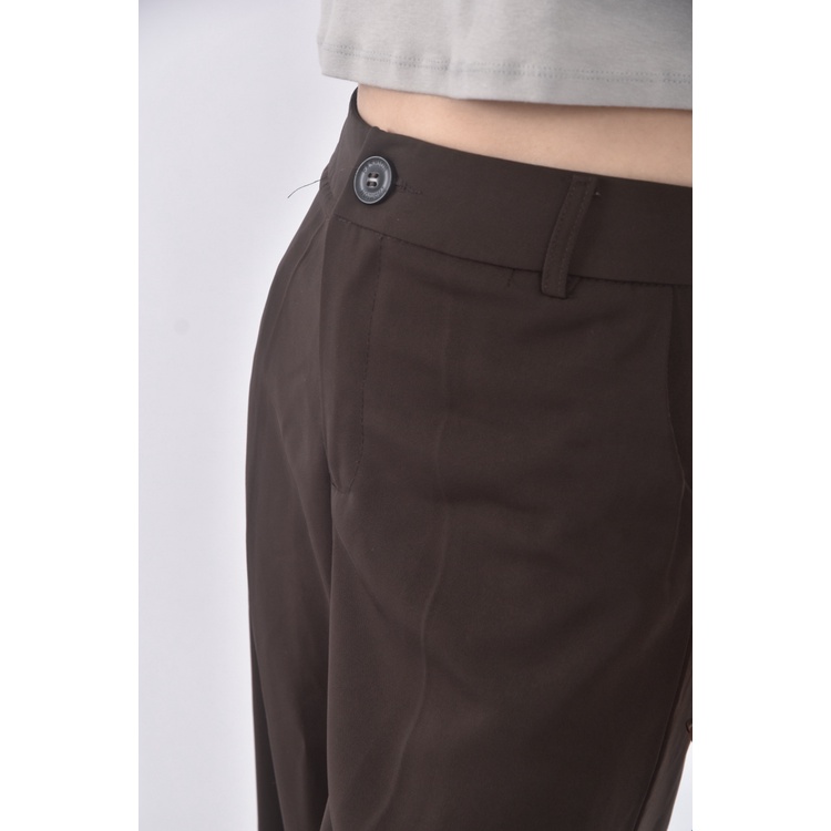 (L) 高腰寬版棕色長褲二手衣, , large