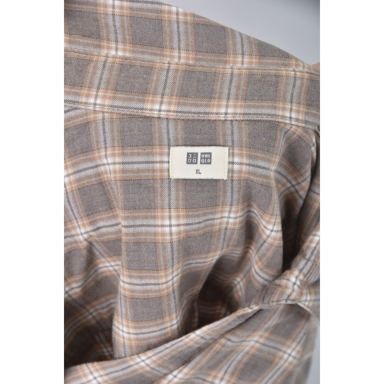 (XL) uniqlo質感棉質格紋棕色長袖上衣二手衣, , large